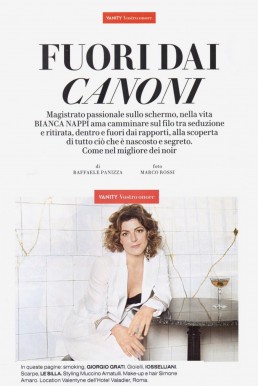 The Italian actress Bianca Nappi wearing Giorgio Grati white tuxedo. Vanity Fair Italia